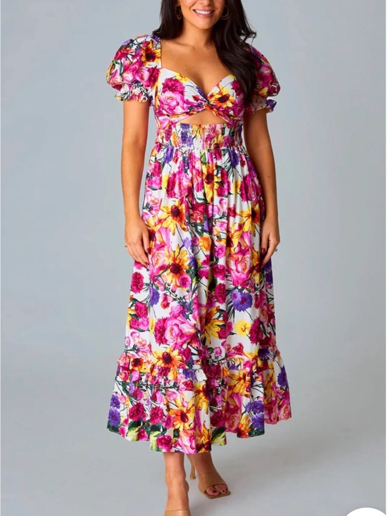 Buddy Love Dresses & Skirts - Buddy Love Floral Cutout Maxi Dress in Pink, Yellow & Purple